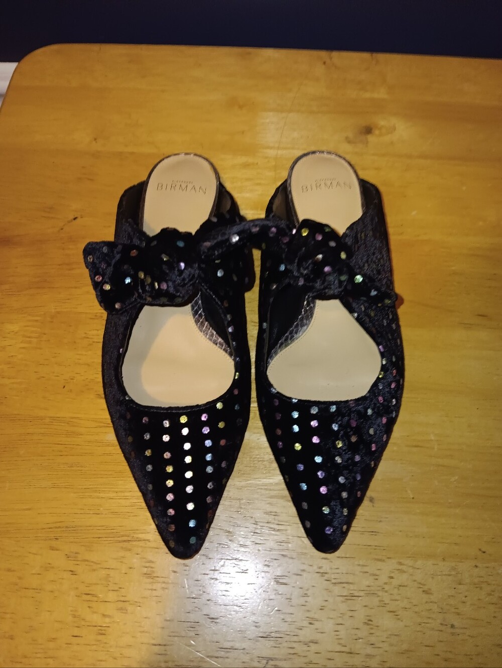 Alexandre Birman Black Velvet Pointed Mules with Iridescent Studs Size 36